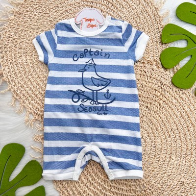 Macacão Curto Captain Seagull - Azul Jeans e Off White